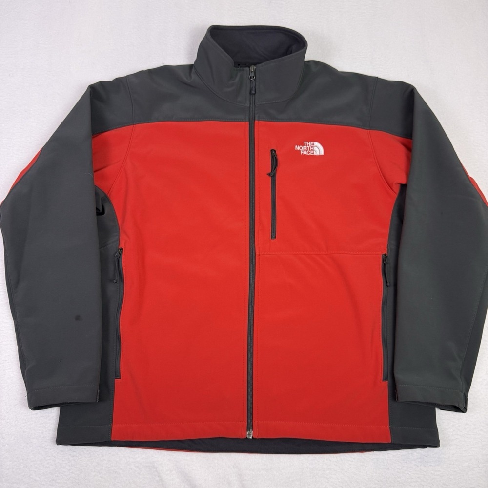 The North Face Apex Bionic Jacket Mens XL Gray Red Softshell Full Zip‎ Pocket